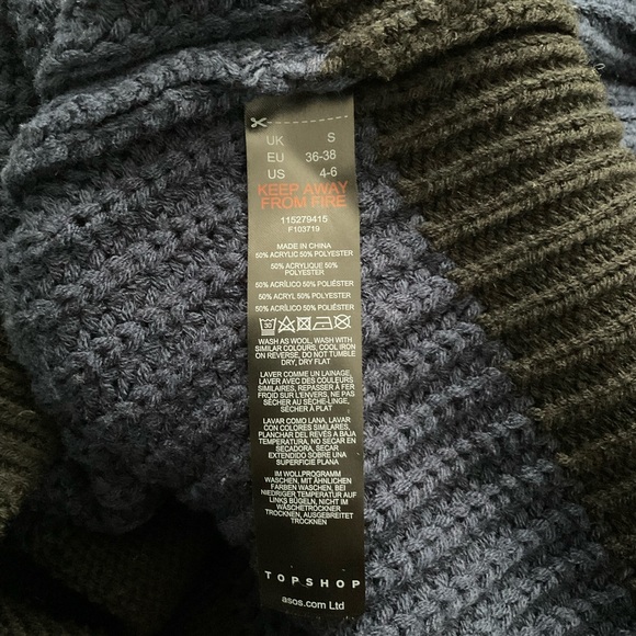 Topshop Chunky Knit Colourblock Navy Black Turtleneck Small - Picture 6 of 6